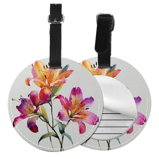 Round Leather Luggage Tag with Floral Design – 3.7in/9.8cm