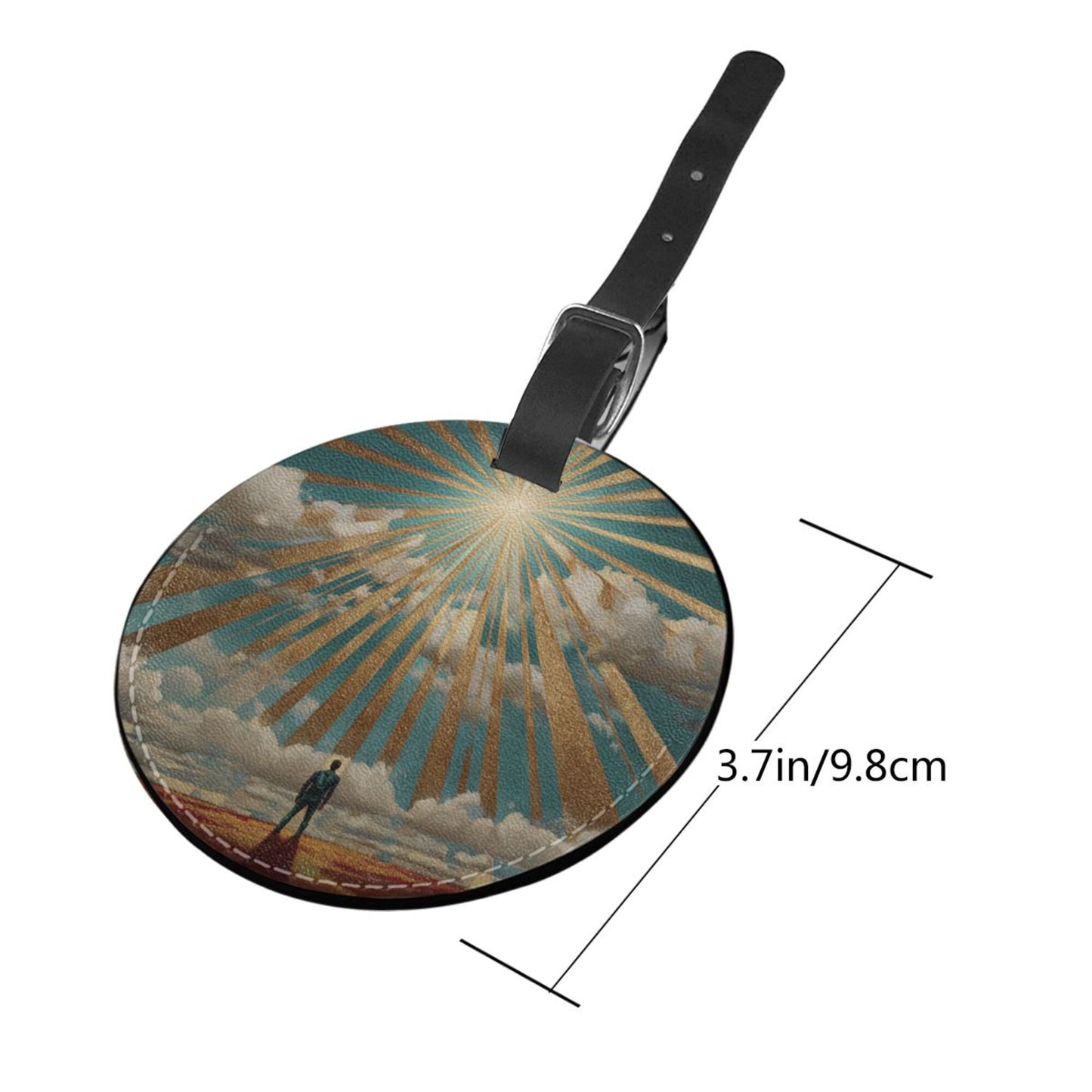 Round Leather Luggage Tag with Artistic Light & Figure Design – 3.7in/9.8cm Travel Identifier