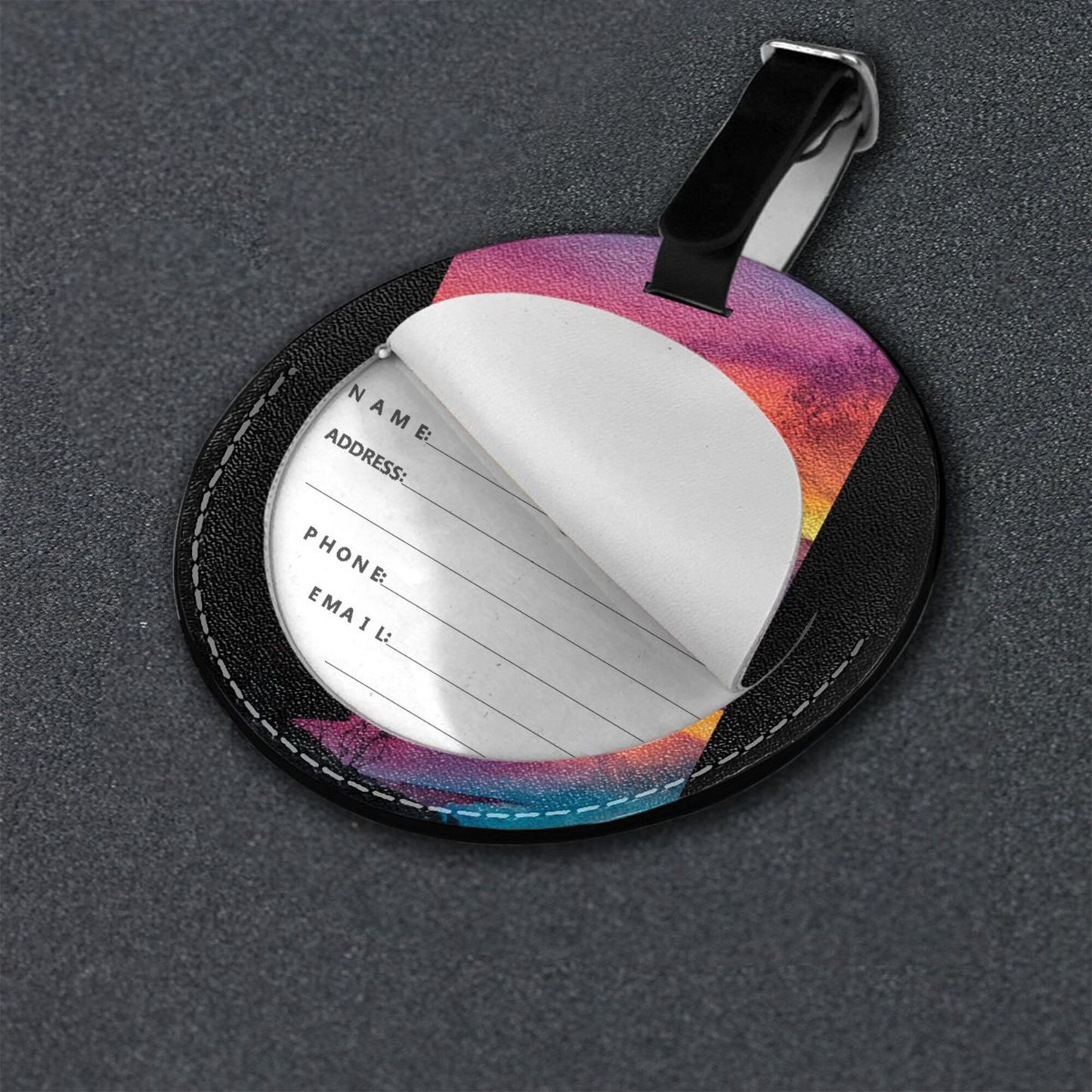 Round Leather Luggage Tag with Sunset Valley Landscape Art Design – 3.7in/9.8cm Travel Identifie