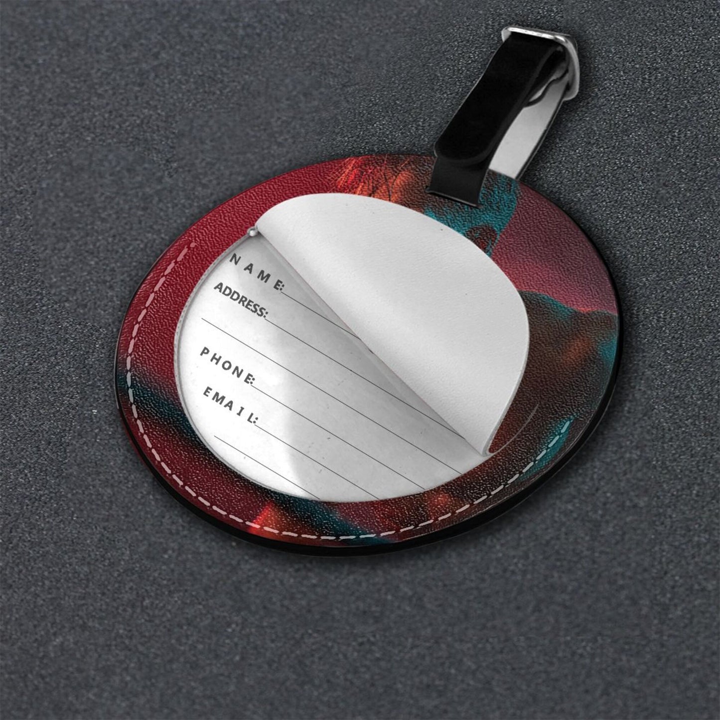 Round Leather Luggage Tag with Fitness Man Light & Shadow Art Design – 3.7in/9.8cm Travel Identifier