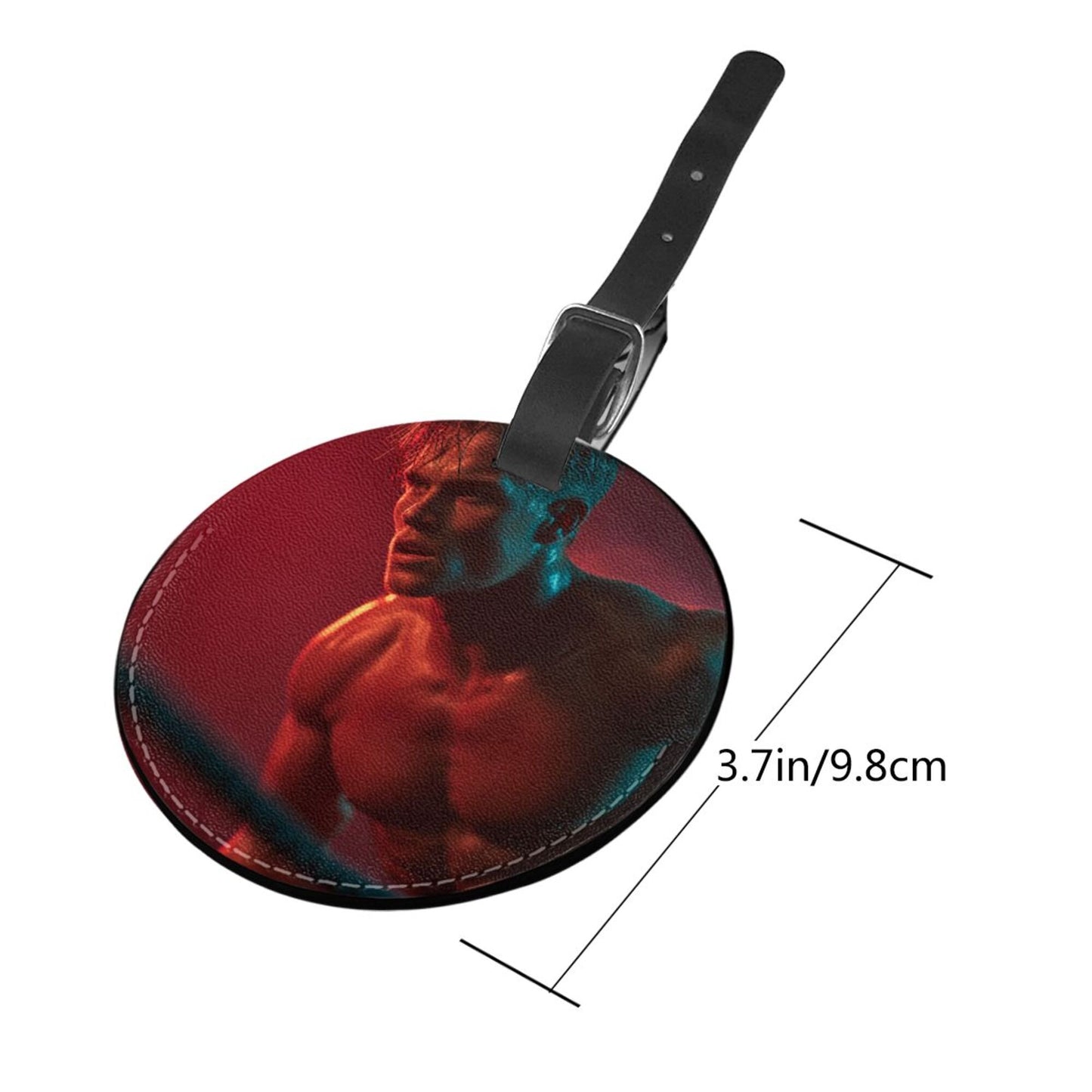 Round Leather Luggage Tag with Fitness Man Light & Shadow Art Design – 3.7in/9.8cm Travel Identifier